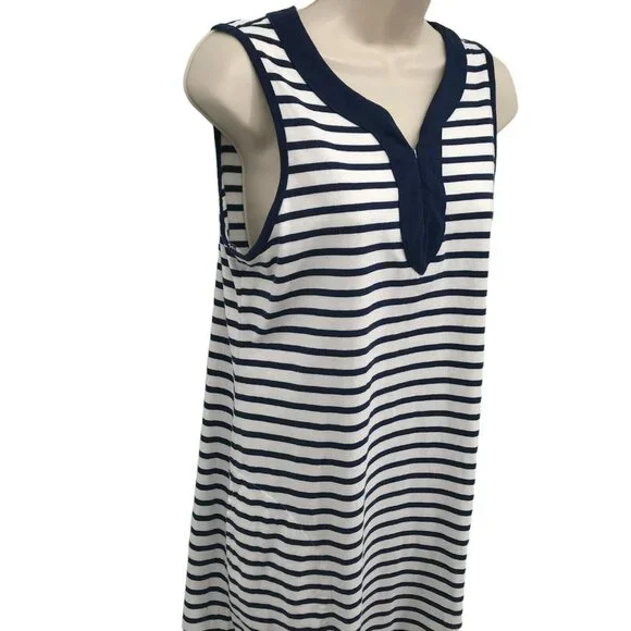 Land's End Womens Sleeveless Cotton Striped Navy White Shift Dress Size Small - Picture 3 of 7